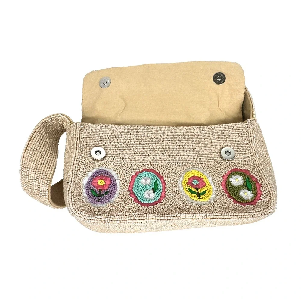 Beaded Handbag from India Floral Pattern Snap Closure 9